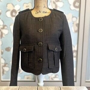 Anthro‎ Cartonnier Tweed Chanel Style Jacket Boxy Cropped Button Blazer Size 4